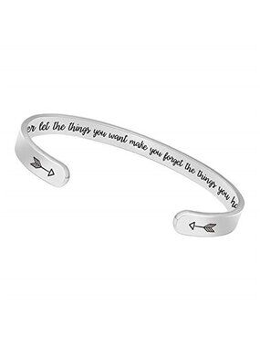 Womens Stainless Steel Cuff Bracelet Inspirational Engraved Adjustable Bangle